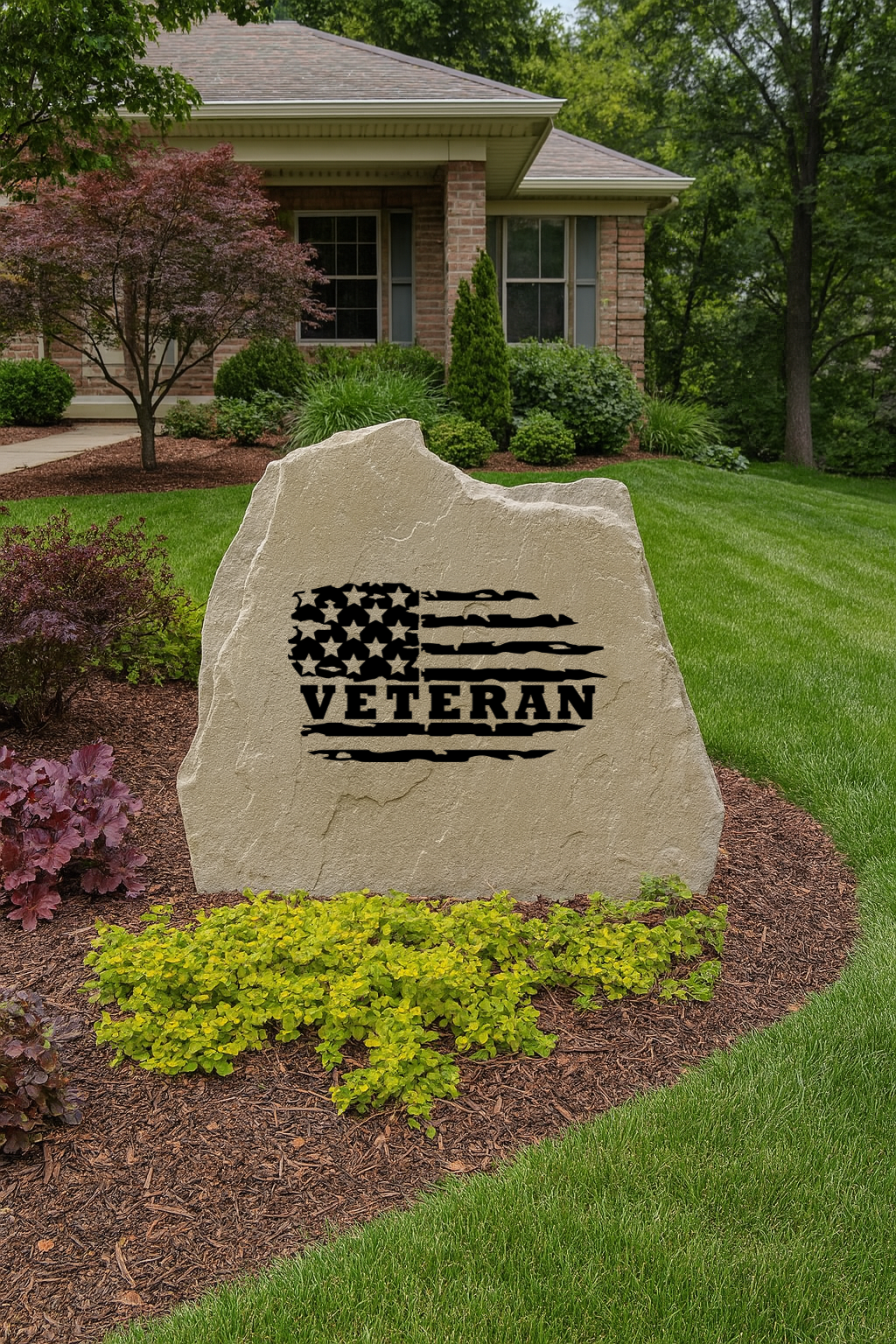 Veteran Flag Engraved Stone – Outdoor Military Tribute