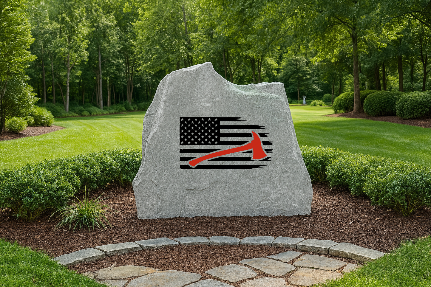 Firefighter Red Axe USA Flag Stone – Outdoor Tribute Yard Decor