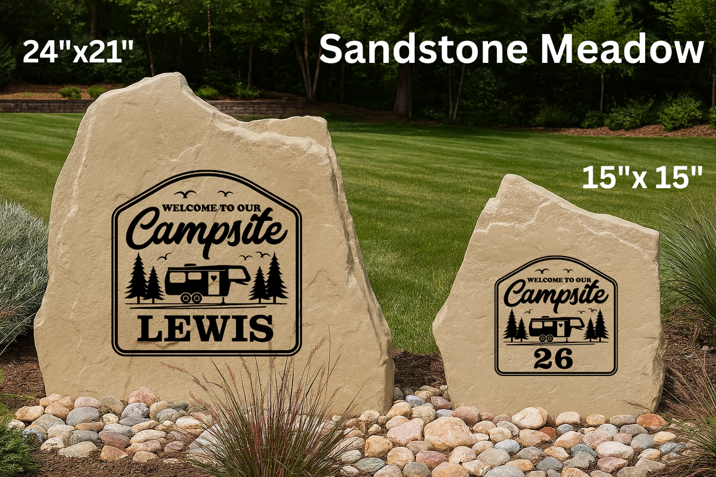 Welcome to Our Campsite Stone – Custom Engraved Name or Site Number Marker