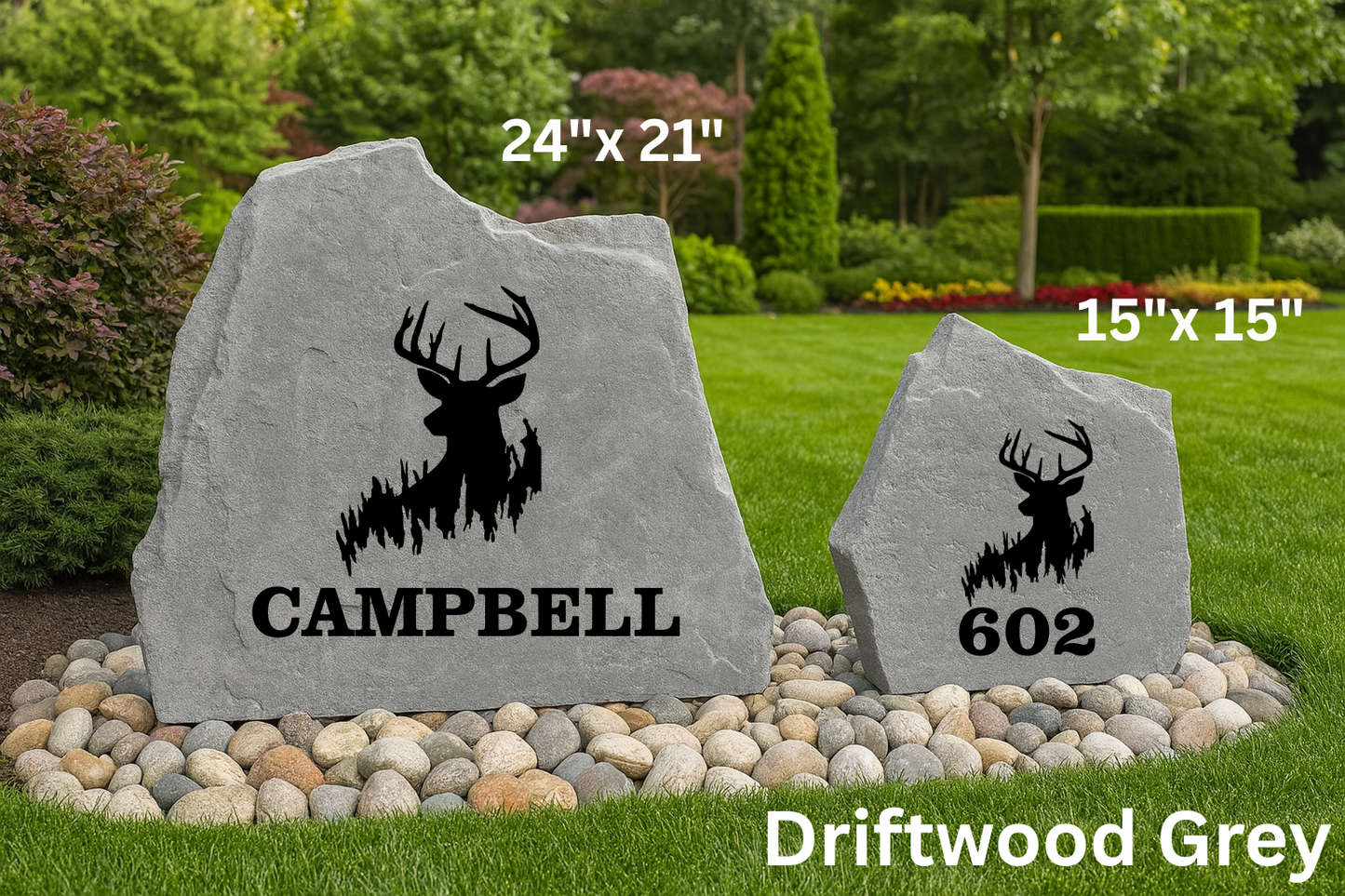 Deer Buck Address or Name Stone – Custom Engraved Outdoor Rock