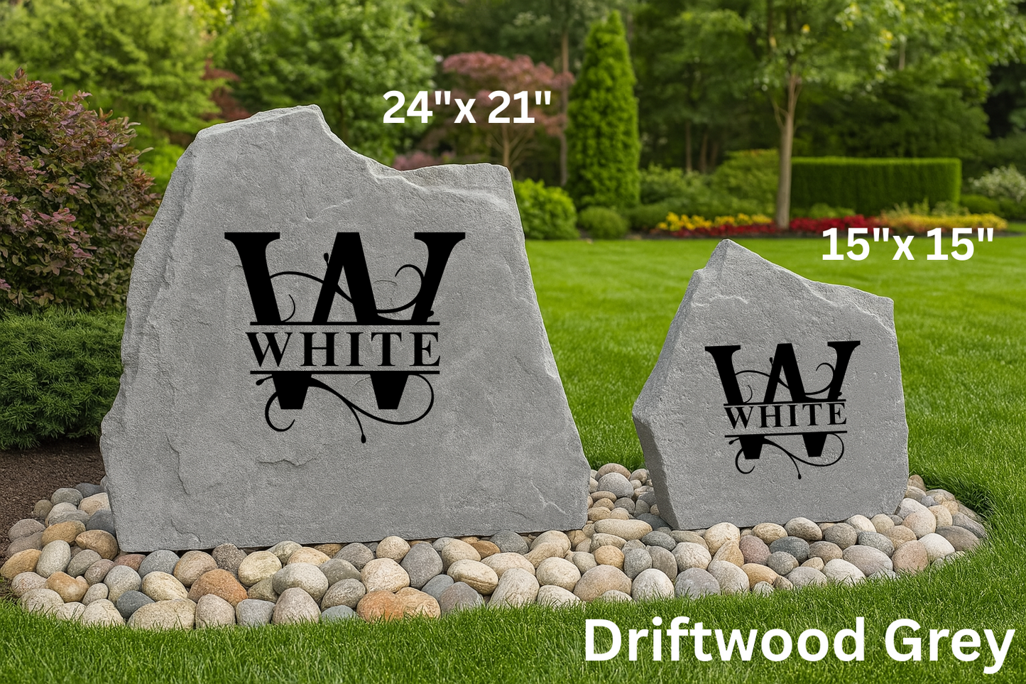 Elegant Vine Name Monogram Engraved Stone – Personalized Yard or Entryway Decor