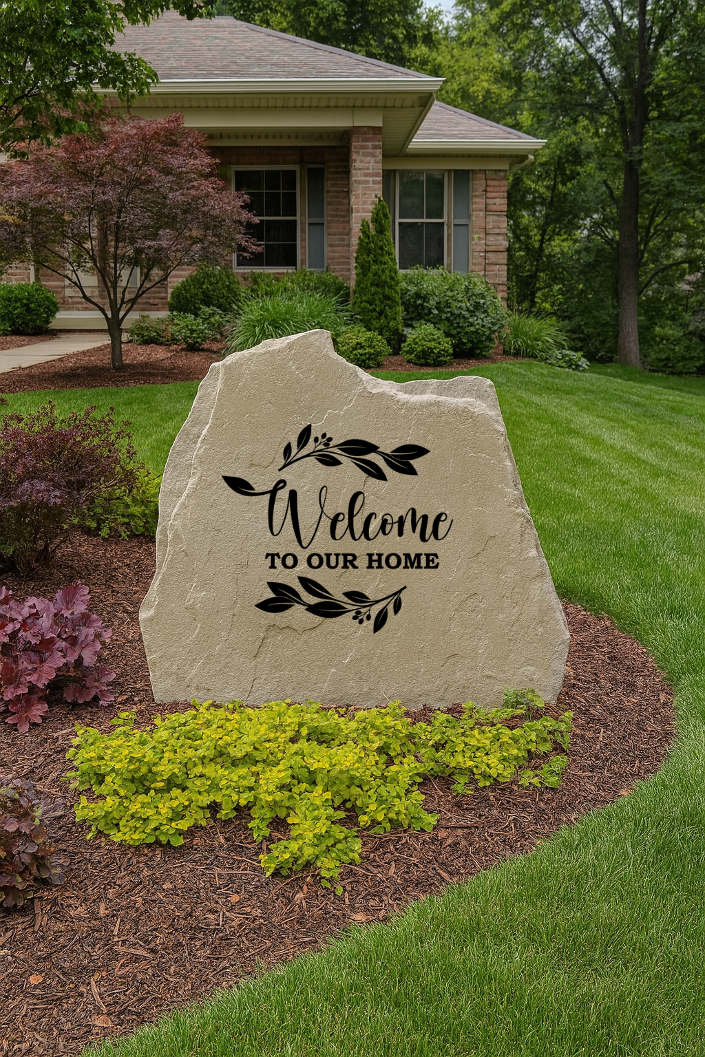 Welcome Leaves And Berries Stone