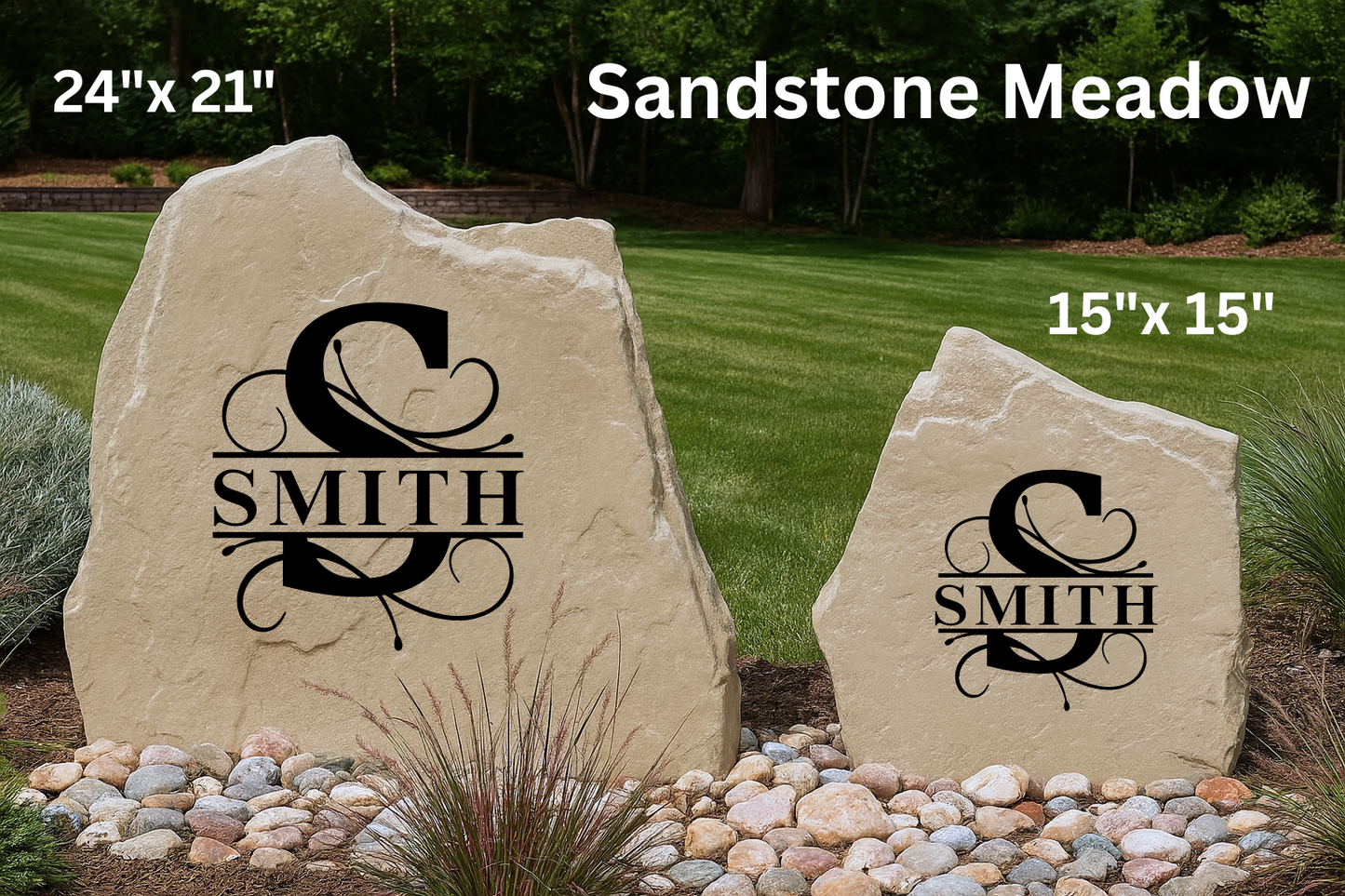Elegant Vine Name Monogram Engraved Stone – Personalized Yard or Entryway Decor