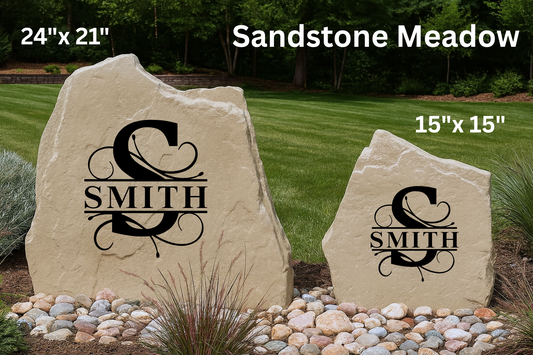 Elegant Vine Name Monogram Engraved Stone – Personalized Yard or Entryway Decor