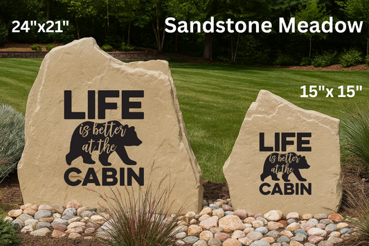 Life Is Better at the Cabin Bear Engraved Stone – Rustic Wildlife Yard Décor