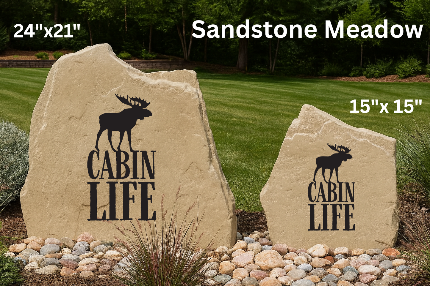 Cabin Life Moose Engraved Stone – Rustic Outdoor Lodge Décor