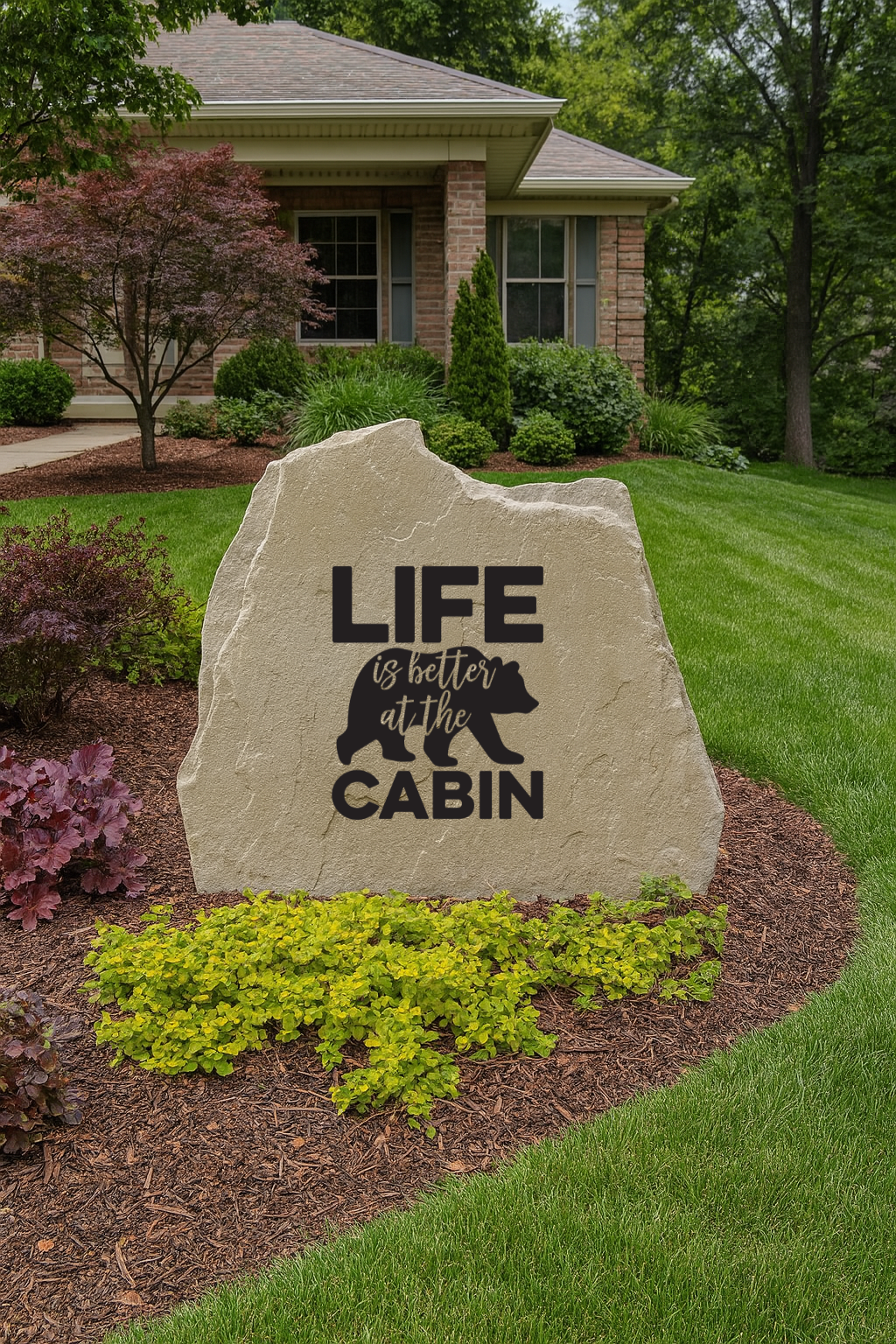 Life Is Better at the Cabin Bear Engraved Stone – Rustic Wildlife Yard Décor