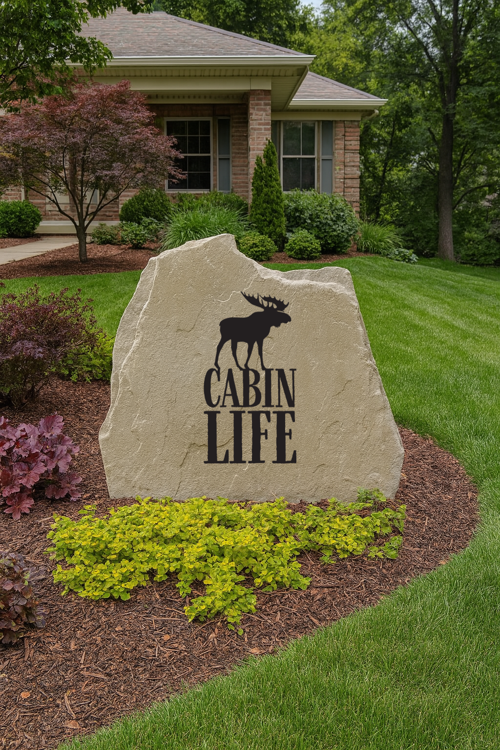 Cabin Life Moose Engraved Stone – Rustic Outdoor Lodge Décor