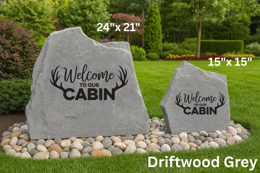 Engraved Antler Cabin Welcome Stone – Rustic Outdoor Name Sign