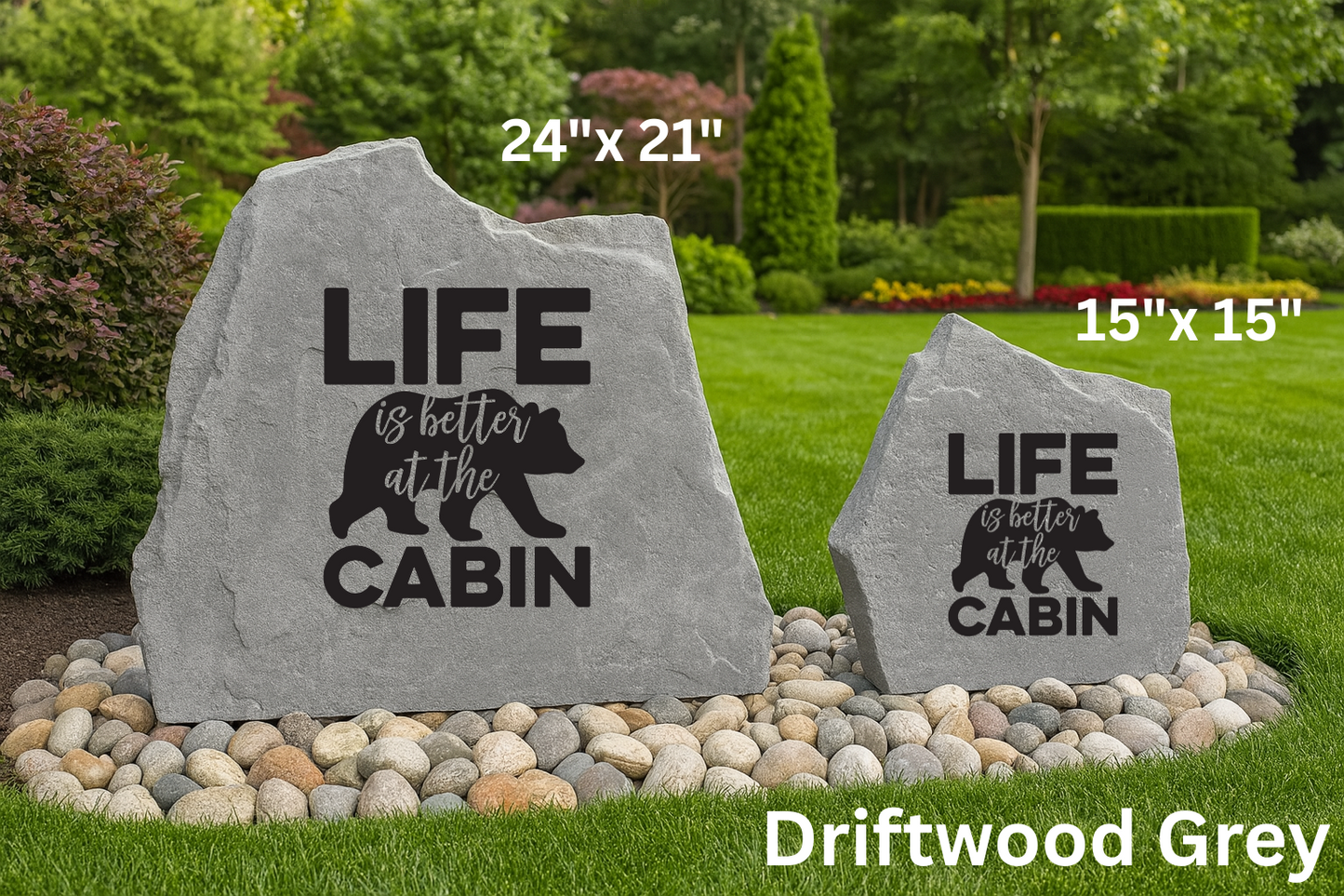 Life Is Better at the Cabin Bear Engraved Stone – Rustic Wildlife Yard Décor
