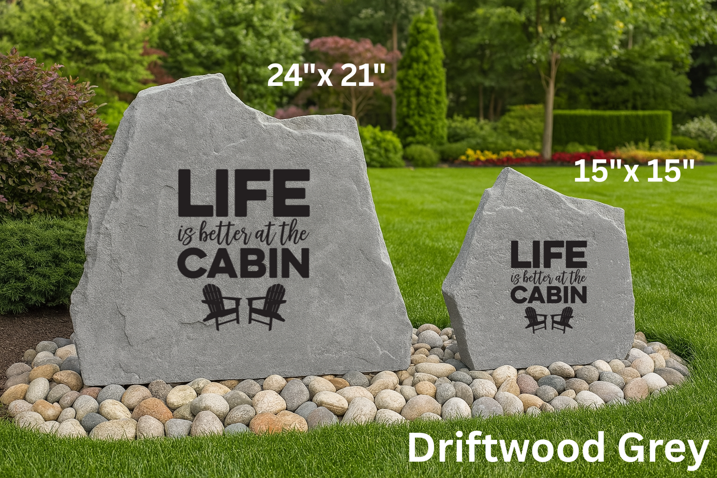 Life Is Better at the Cabin Chairs Engraved Stone – Rustic Outdoor Décor