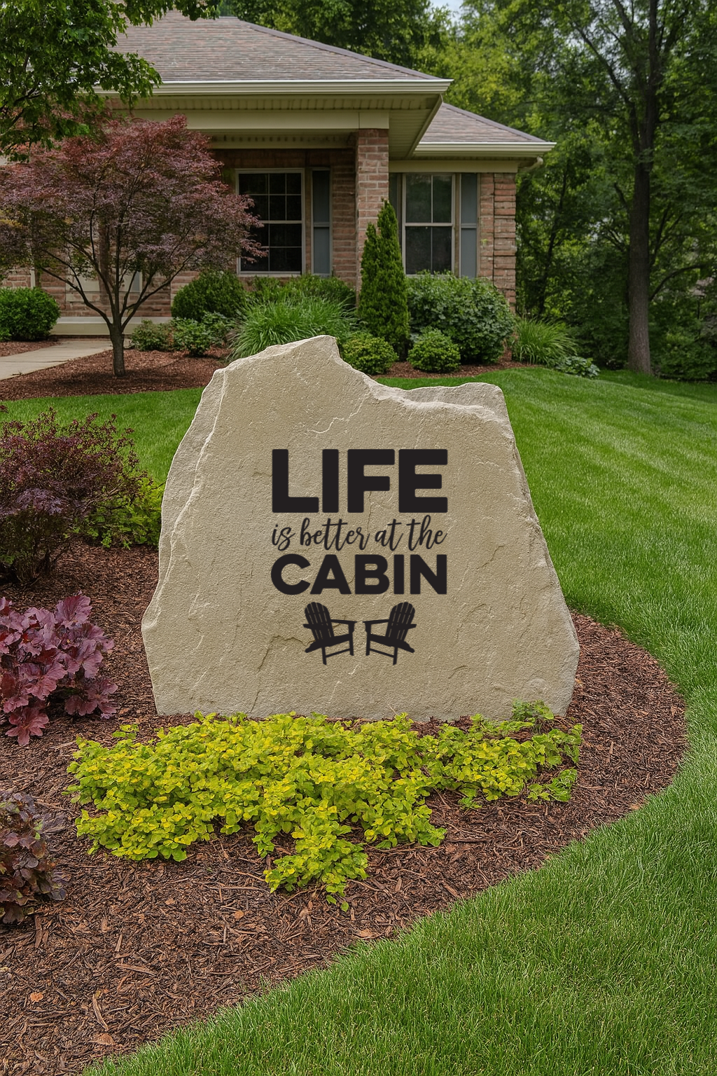 Life Is Better at the Cabin Chairs Engraved Stone – Rustic Outdoor Décor
