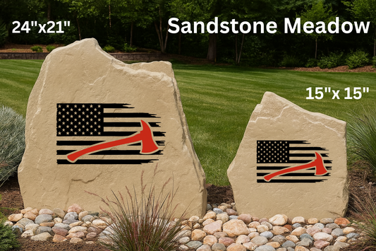 Firefighter Red Axe USA Flag Stone – Outdoor Tribute Yard Decor