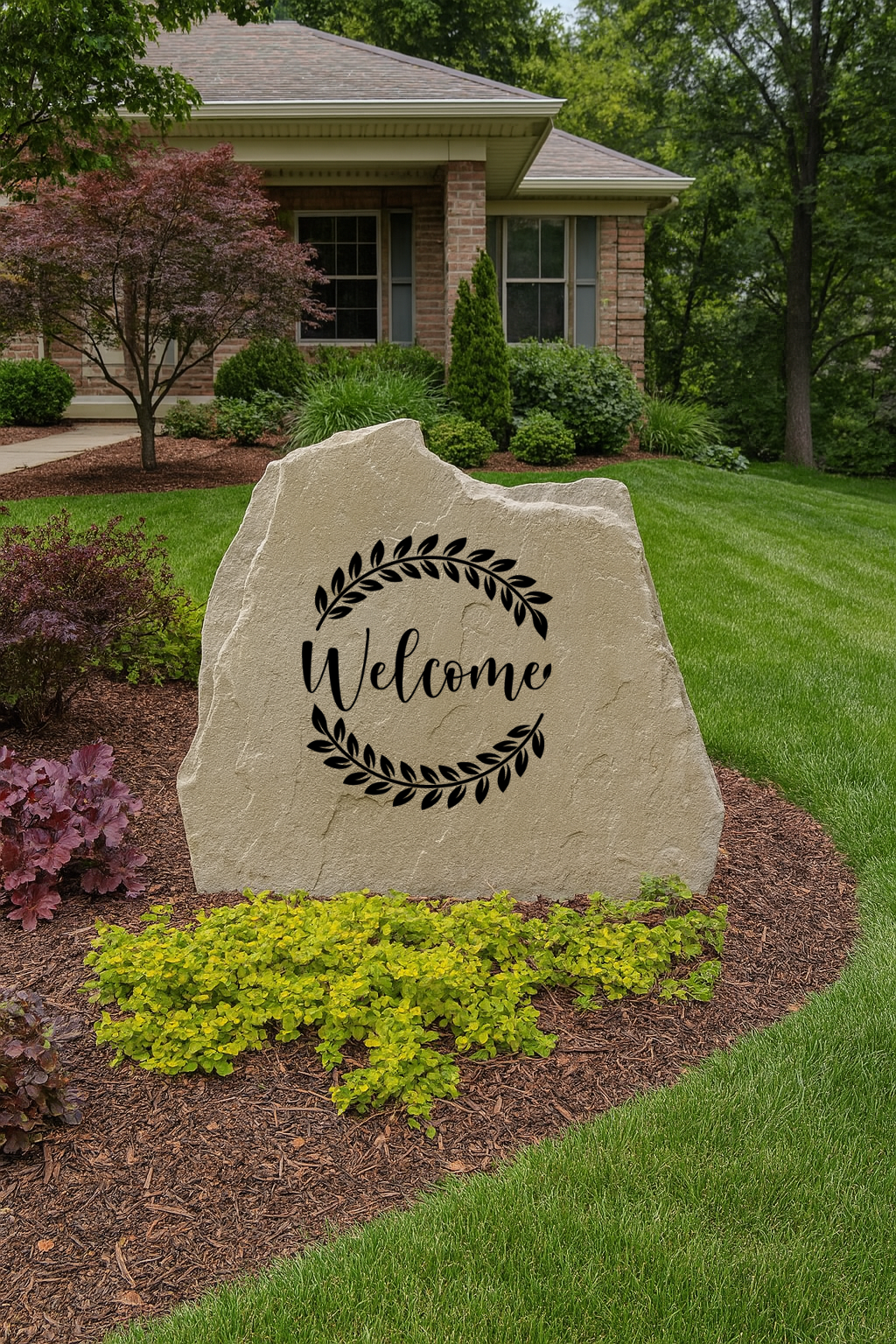 Welcome Leaf Circle Yard Stone – Elegant Outdoor Welcome Decor