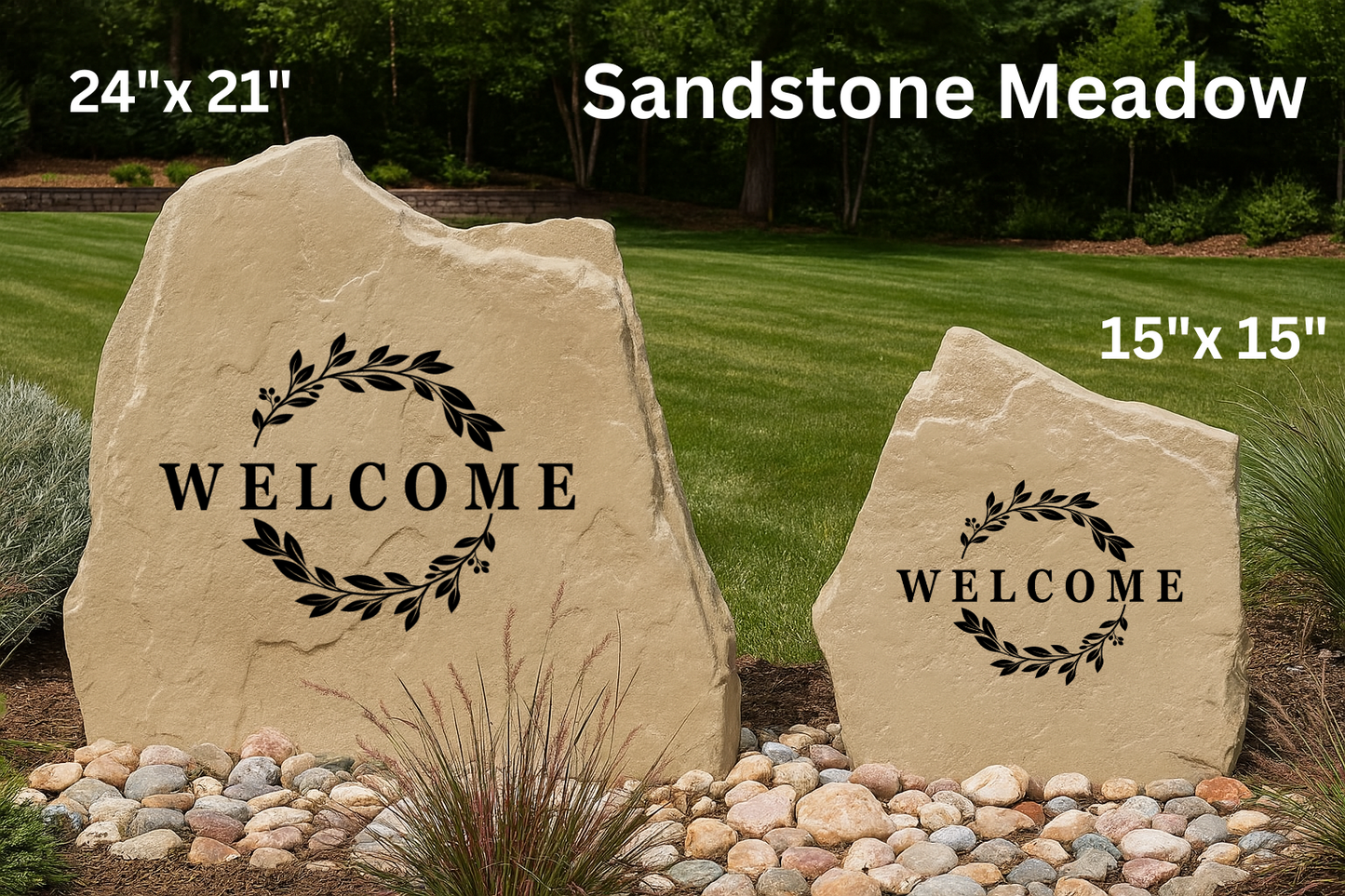 Welcome Elegant Leaves Stone – Engraved Outdoor Decorative Yard Accent