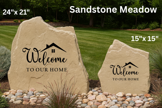 Welcome to Our Home Stone with House – Engraved Outdoor Yard Décor