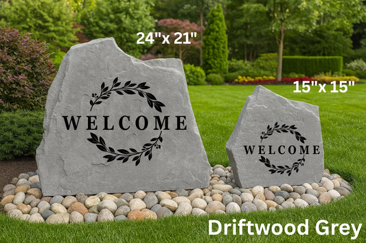 Welcome Elegant Leaves Stone – Engraved Outdoor Decorative Yard Accent