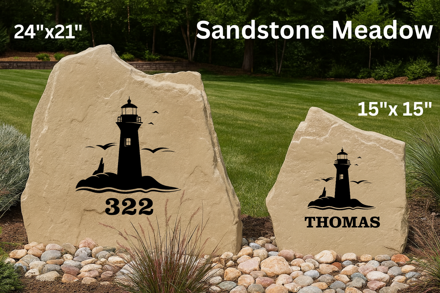 Nautical Lighthouse Yard Stone – Engraved Personalized Name or Address Marker