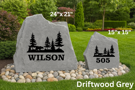 Bear Forest Yard Stone – Engraved Custom Name or Address for Lodge or Cabin