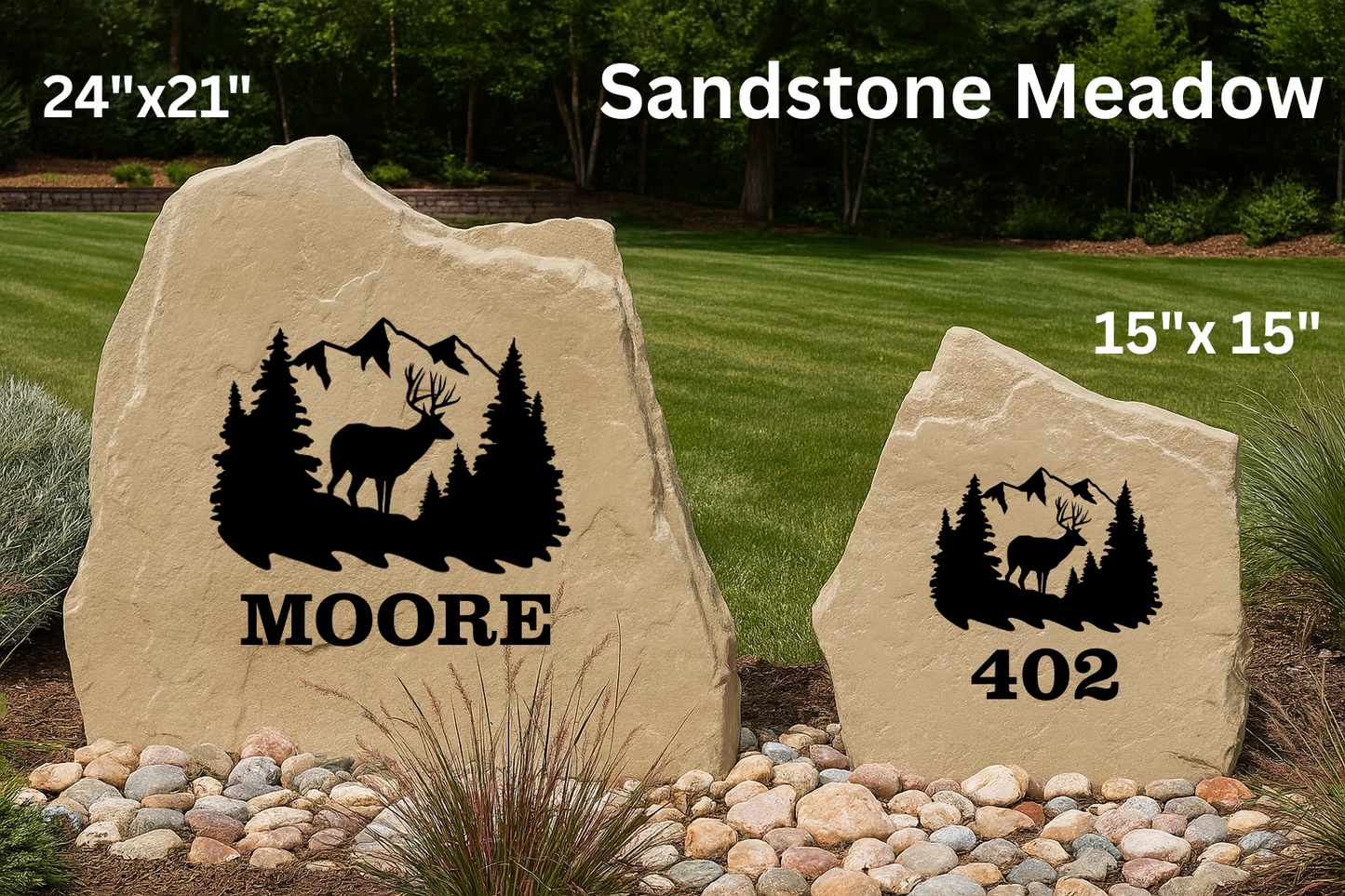Mule Deer Wildlife Yard Stone – Engraved Custom Name or Address for Rustic Properties