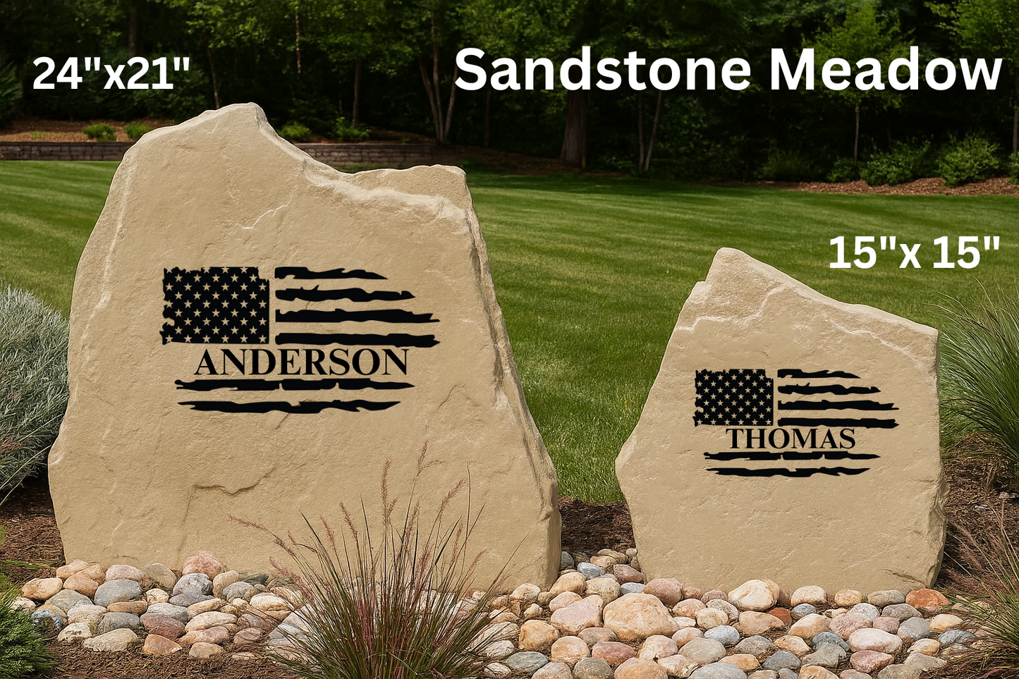 Patriotic USA Flag Yard Stone – Custom Engraved Name or Home Address Sign