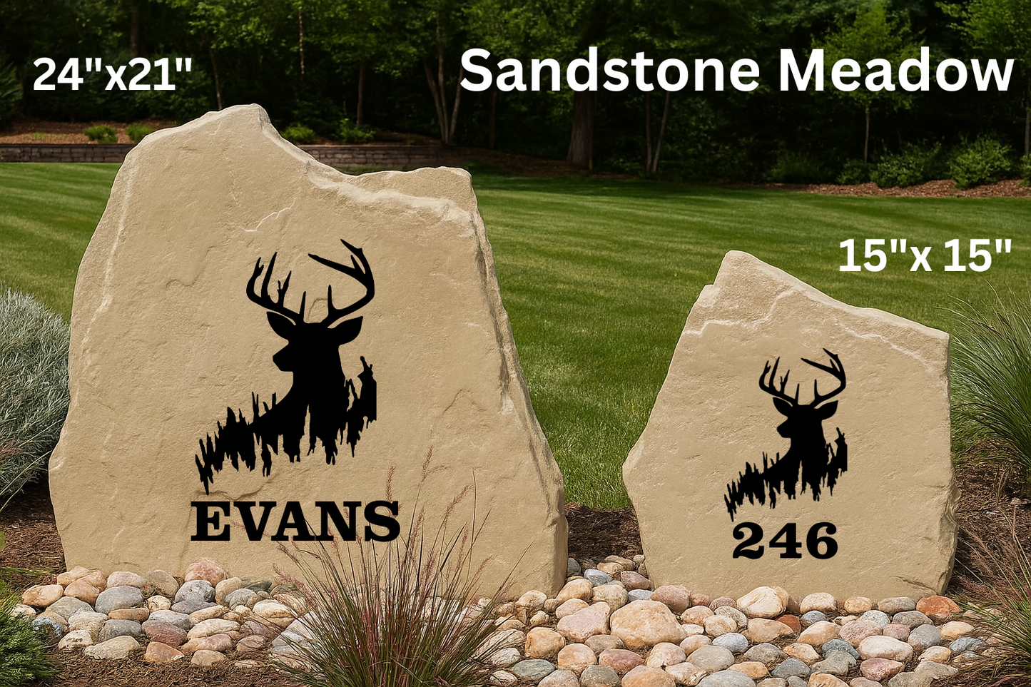 Deer Buck Address or Name Stone – Custom Engraved Outdoor Rock