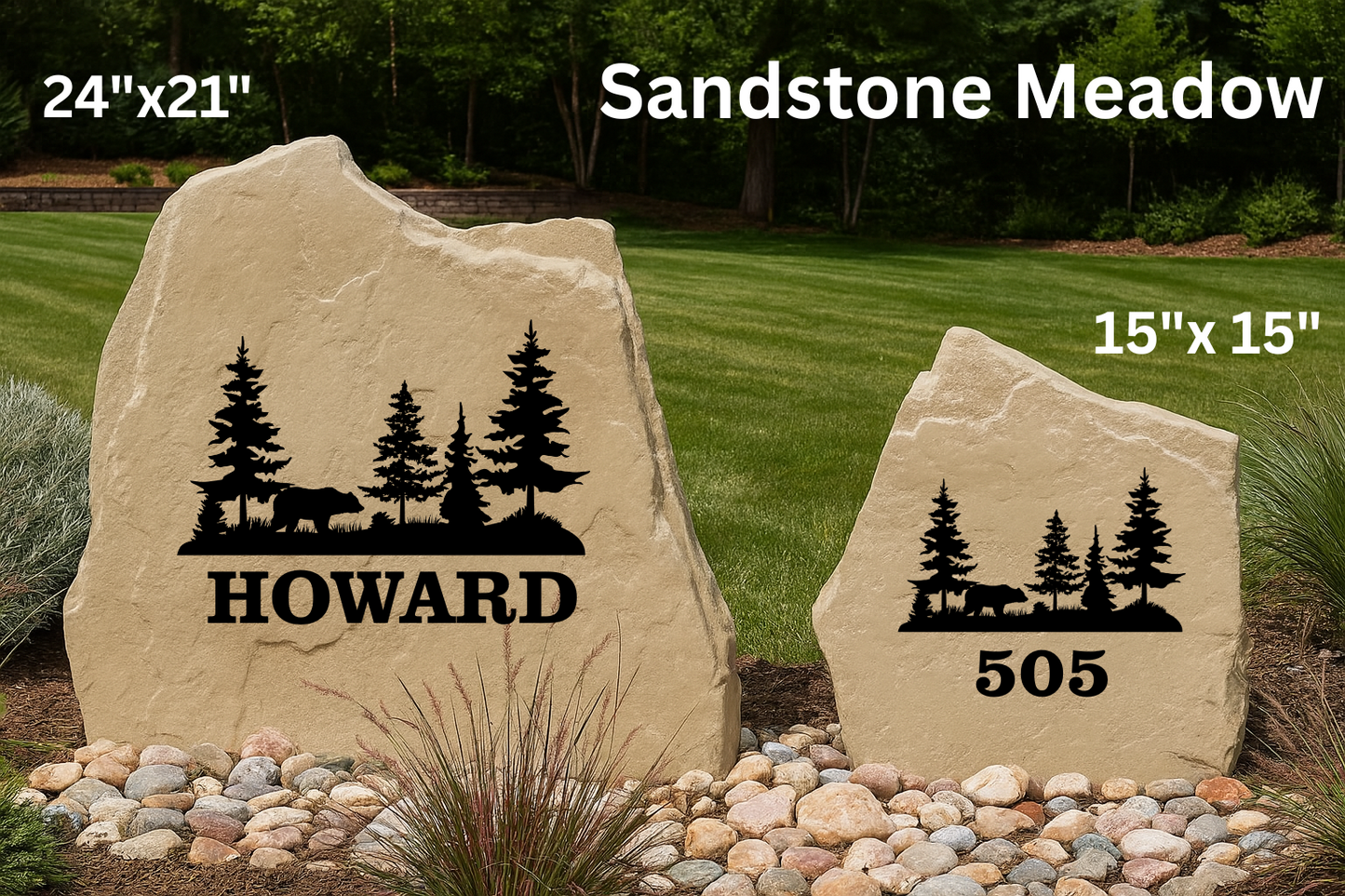 Bear Forest Yard Stone – Engraved Custom Name or Address for Lodge or Cabin