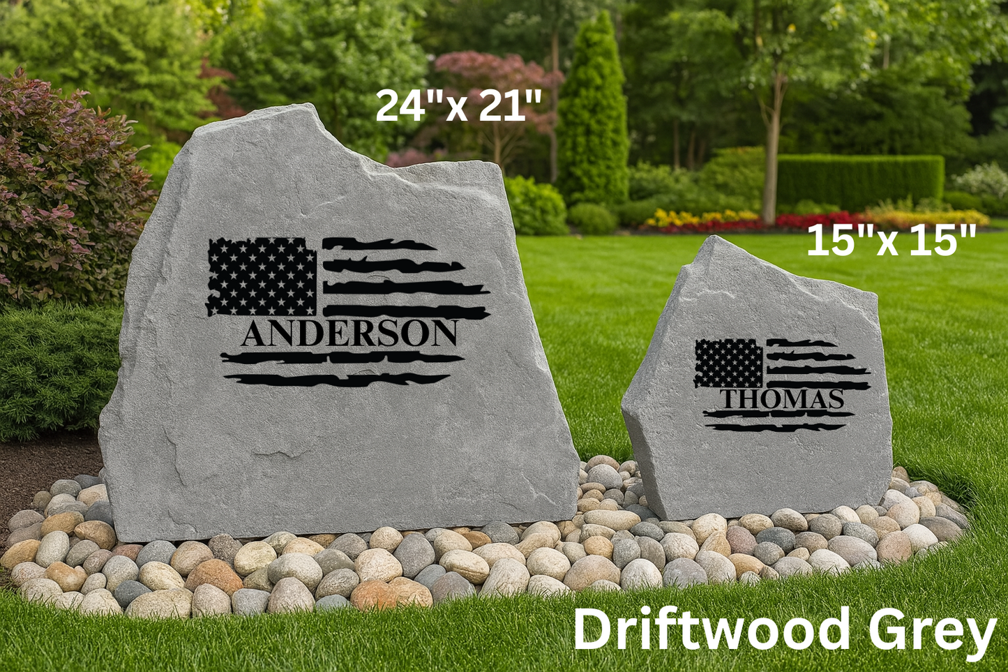 Patriotic USA Flag Yard Stone – Custom Engraved Name or Home Address Sign