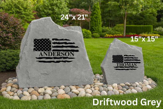 Patriotic USA Flag Yard Stone – Custom Engraved Name or Home Address Sign