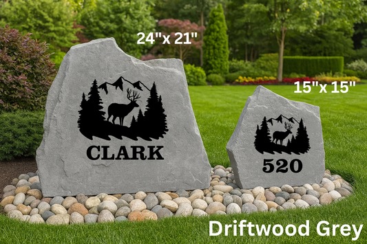 Mule Deer Wildlife Yard Stone – Engraved Custom Name or Address for Rustic Properties