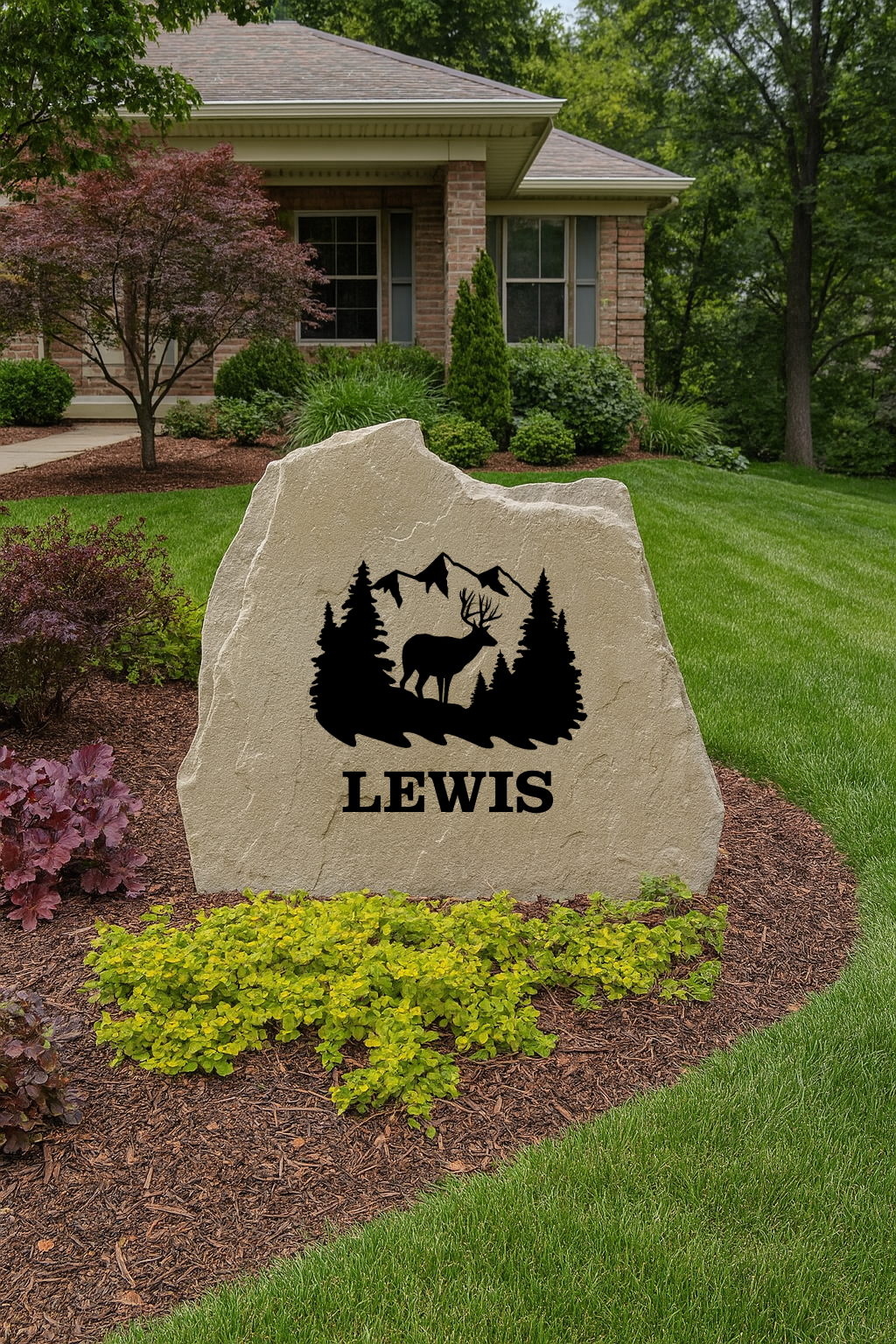 Mule Deer Wildlife Yard Stone – Engraved Custom Name or Address for Rustic Properties