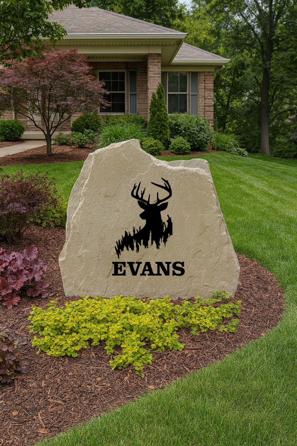 Deer Buck Address or Name Stone – Custom Engraved Outdoor Rock