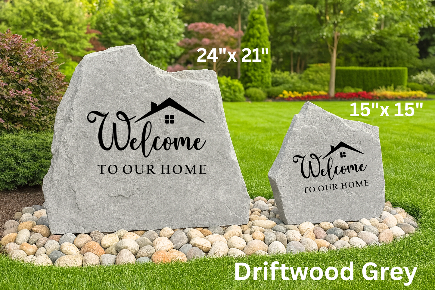 Welcome to Our Home Stone with House – Engraved Outdoor Yard Décor